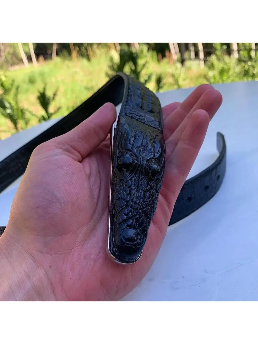 Crocodile Head belt buckle 100% real leather belt. Super cool unique design and